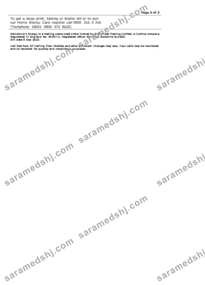 Sainsbury- Energy (British Gas) business utility bill, page 3. SCR